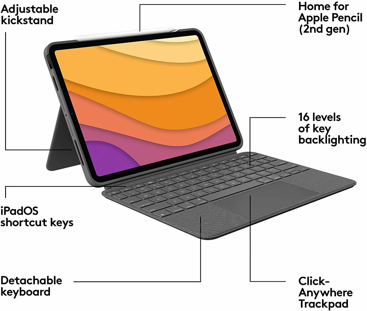 Logitech Combo Touch Case & Detachable Keyboard iPad Air 4th Gen 920-010260 Gray