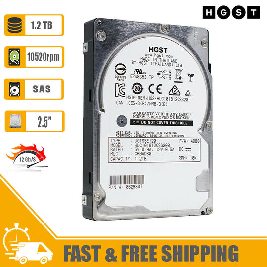 HGST (SAS) Ultrastar 2.5" Hard Drive 1.2TB 10520RPM PN 0B28807 HUC101812CSS200
