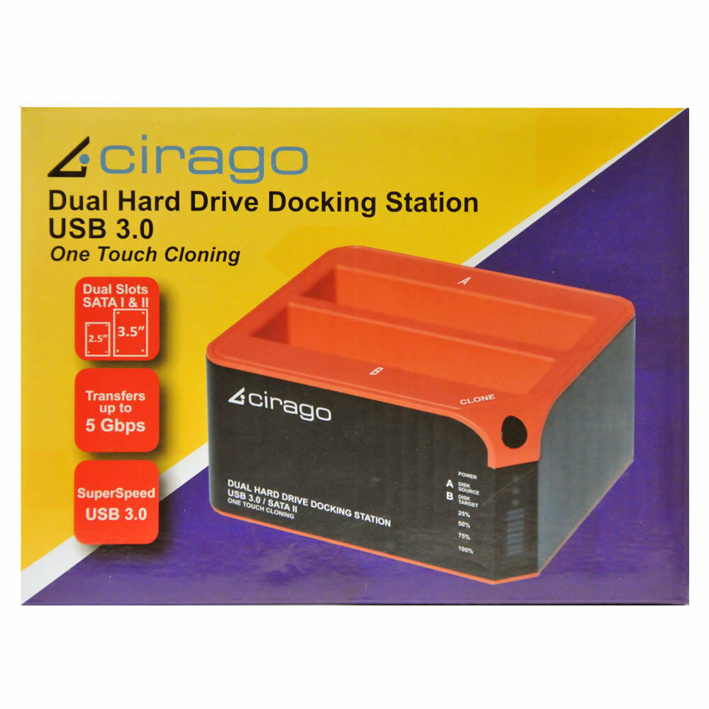 Cirago USB 3.0 SuperSpeed Dual Hard Drive Dock with One Touch Cloning CDD3000