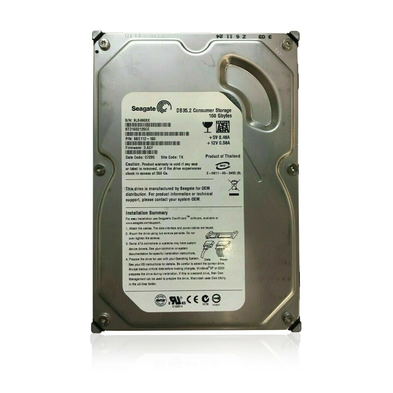 Seagate (SATA) 3.5" PC Internal HD160GB 7200rpm 9BE112-160, ST3160212SCE