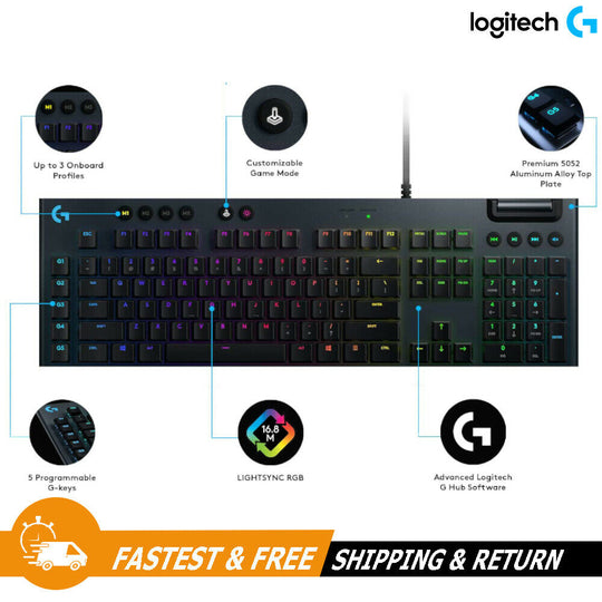 Logitech G815 LIGHTSYNC RGB Mechanical Wired Gaming Keyboard Clickly, 920-009087