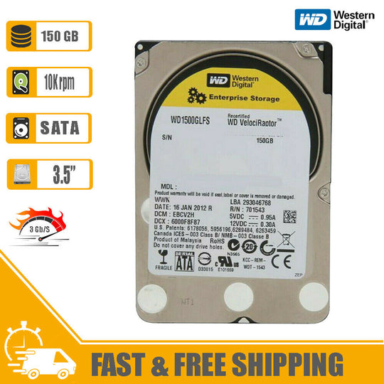 WD 3.5" (SATA) Velociraptor Internal HD 150GB 10Krpm 3Gbps 16MB WD1500GLFS