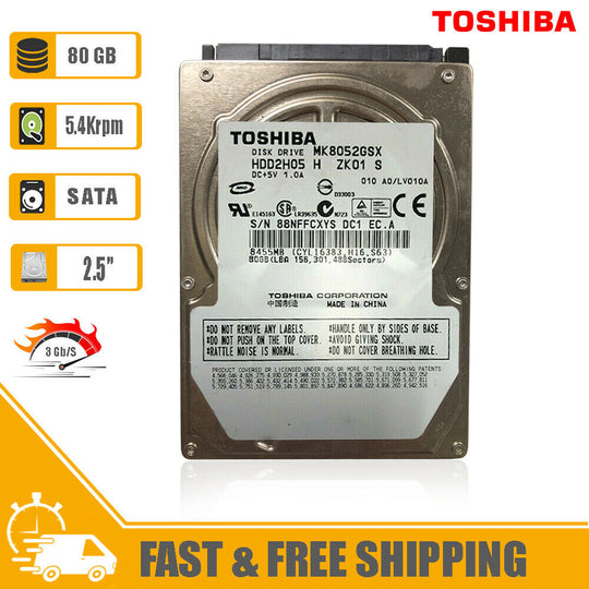 Toshiba (SATA) 2.5" 80GB Laptop Internal HD 5400rpm HDD HDD2H05 MK8052GSX