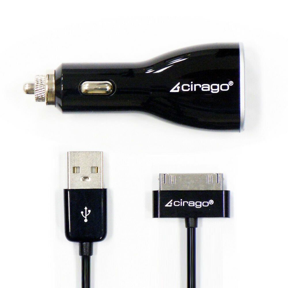 Cirago Dual USB Car Charger Plug Kit with 30-Pin to USB 5ft Cable MFi Certified