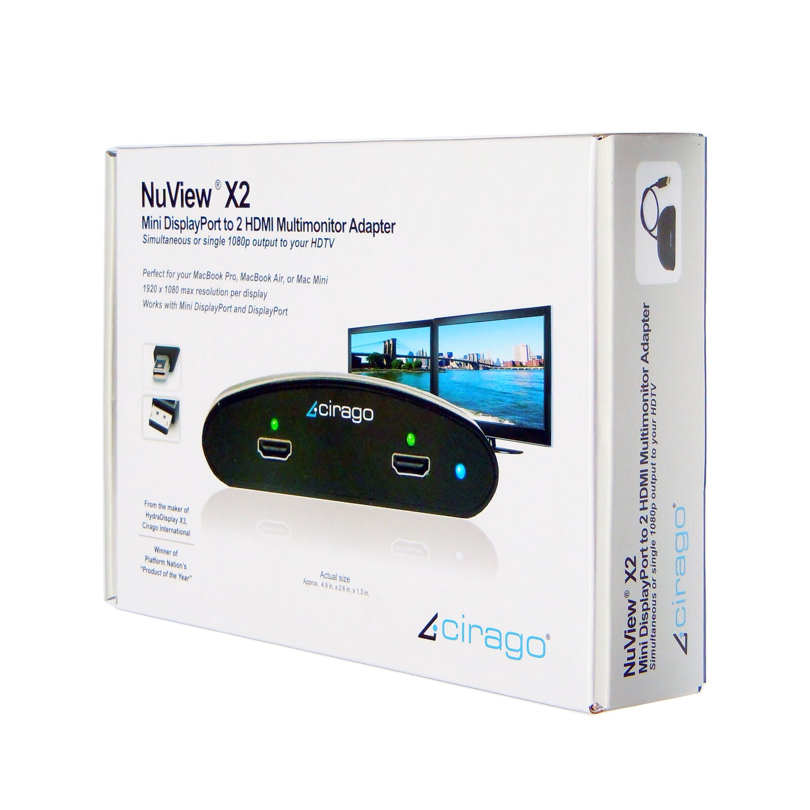 Cirago NuView X2 Mini DisplayPort to Dual HDMI Multi Monitor Connecting Adapter