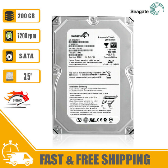 Seagate (SATA) Barracuda 3.5" Internal HD 200GB 7200RPM for PC ST3200827AS