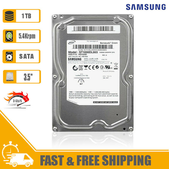 Samsung (SATA) 3.5" SpinPoint 1TB Internal HD 5.4K HDD HD103SI ST1000DL003