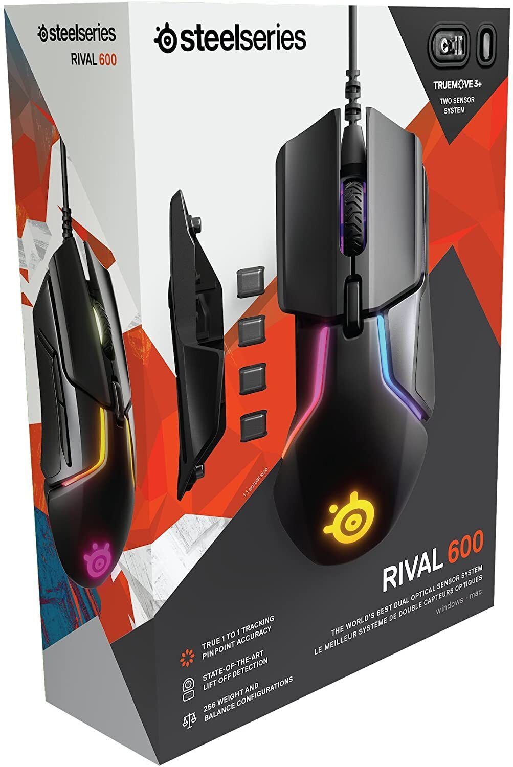 SteelSeries Rival 600 Dual Optical Sensor 7 Button RGB Wired Gaming Mouse, Black