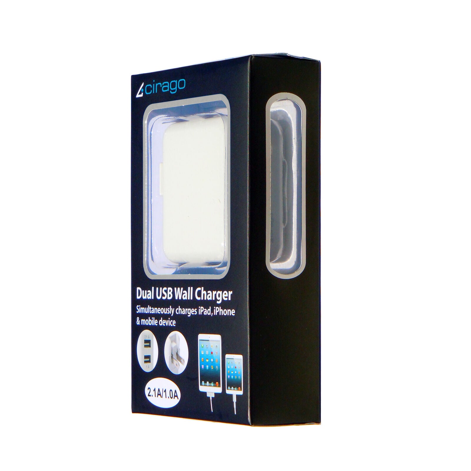 Cirago 5V Dual USB Portable Wall Charger Retractable Prongs AC Power Adapter