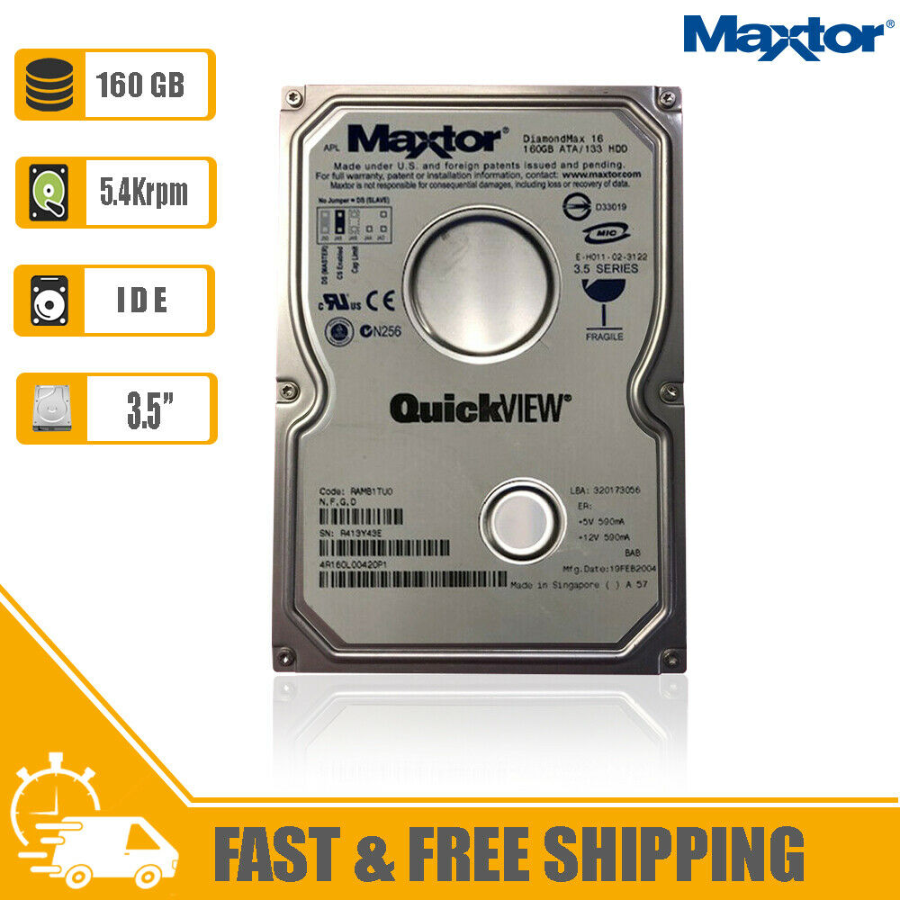 Maxtor DiamondMax 3.5" Internal Hard Drive 160GB 5400rpm IDE HDD for PC, 4R160L0
