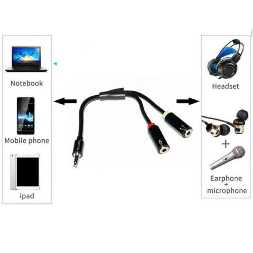Cirago 3.5mm Stereo Audio Male to 2 Female Headset Mic Y Splitter Cable Adapter
