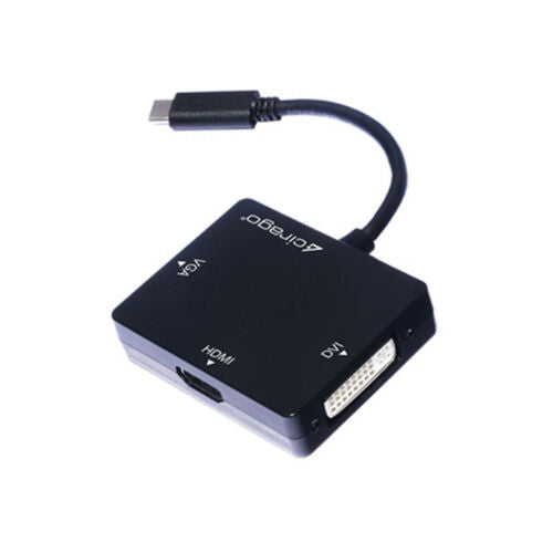 Cirago USB-C to HDMI/DVI/VGA 3-in-1 Display Port Converter Cable Adapter - Black
