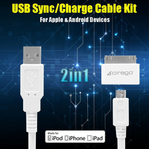 Cirago 6Ft Certified Micro USB Sync/Charge Cable Kit for Apple & Android Device