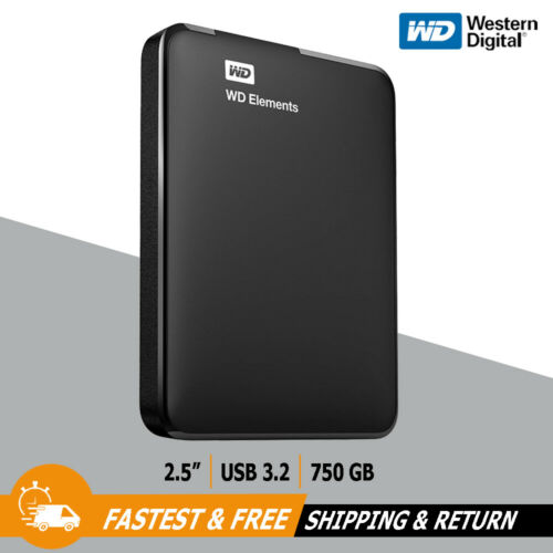 WD Elements 750GB Portable External Hard Drive USB 3.0 HDD for PC, WDBUZG7500ABK
