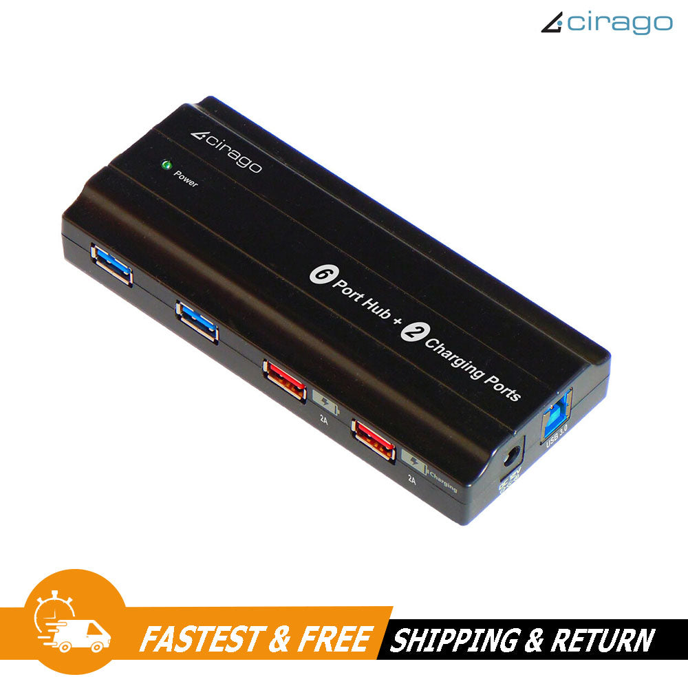 Cirago USB 3.0 SuperSpeed 6 Port Hub & Additional 2 Charging Ports Power Adapter