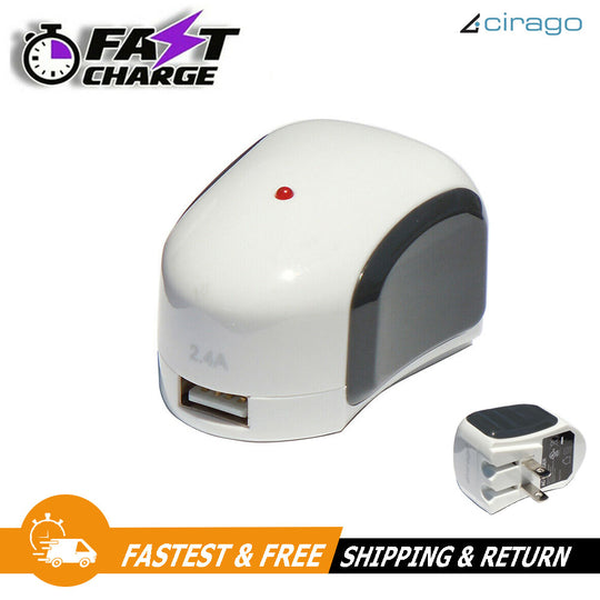 Cirago USB AC Wall Charger 2.4A 5V Optimum Charging Adapter For iPhone iPad iPod