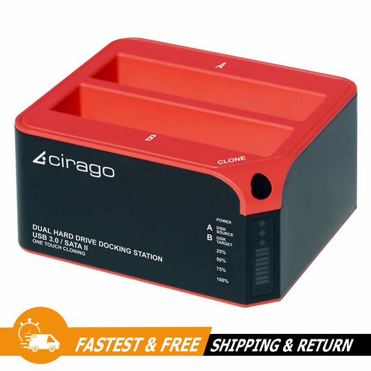 Cirago USB 3.0 SuperSpeed Dual Hard Drive Dock with One Touch Cloning CDD3000